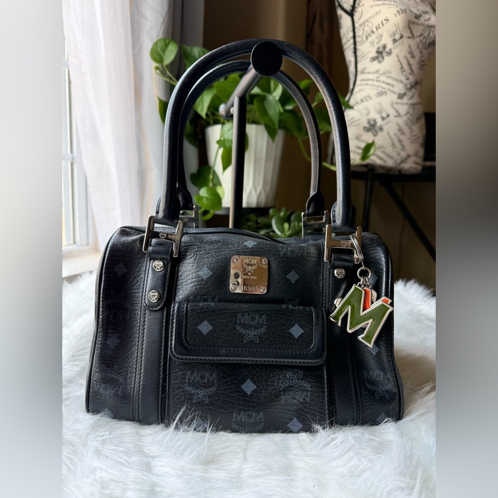 MCM Black Satchel with Silver Accents